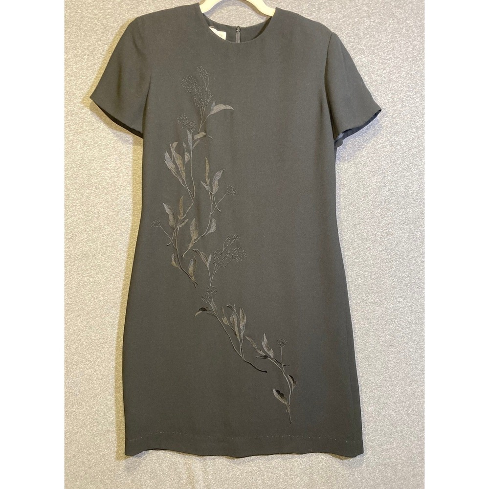 Jones New York Dress Womens 10 Black Floral Embroidered Short‎ Sleeve Sheath Vtg